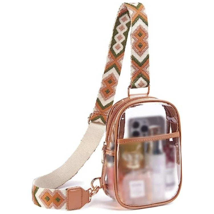 Clear Handbag with Woven Strap brown