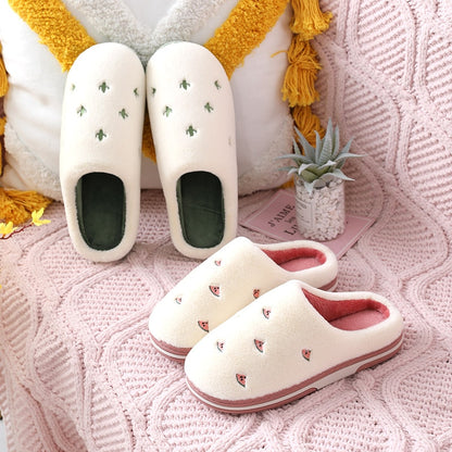 Embroidered Fruit Plush Indoor House Slippers