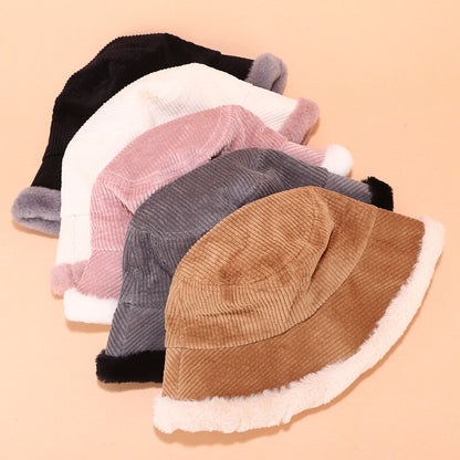 Corduroy Fur Rimmed Bucket Hat