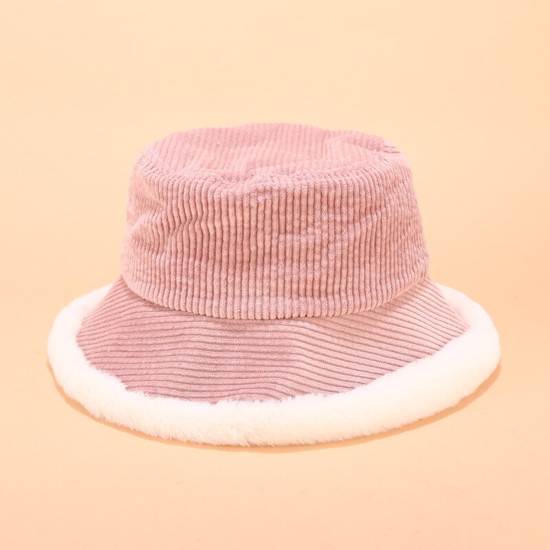 Corduroy Fur Rimmed Bucket Hat