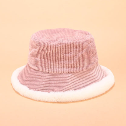 Corduroy Fur Rimmed Bucket Hat