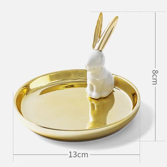 Decorative Ceramic Jewelry Holders Golden Plate White Rabbit Side (Plate 13cm)