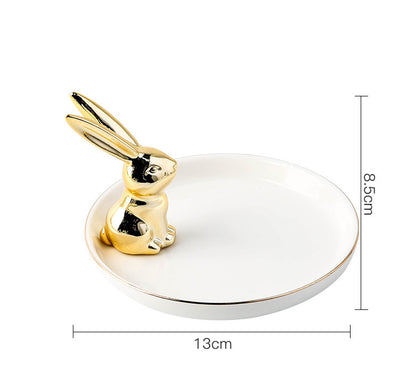 Decorative Ceramic Jewelry Holders White Plate Golden Rabbit Side (Plate 13cm)