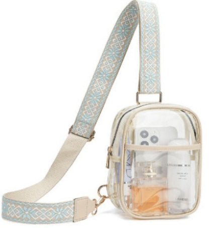 Clear Handbag with Woven Strap Beige
