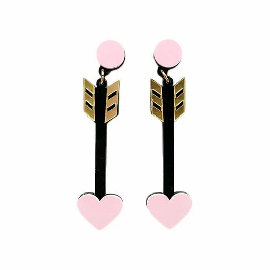 Heart Arrow Acrylic Earrings Pink