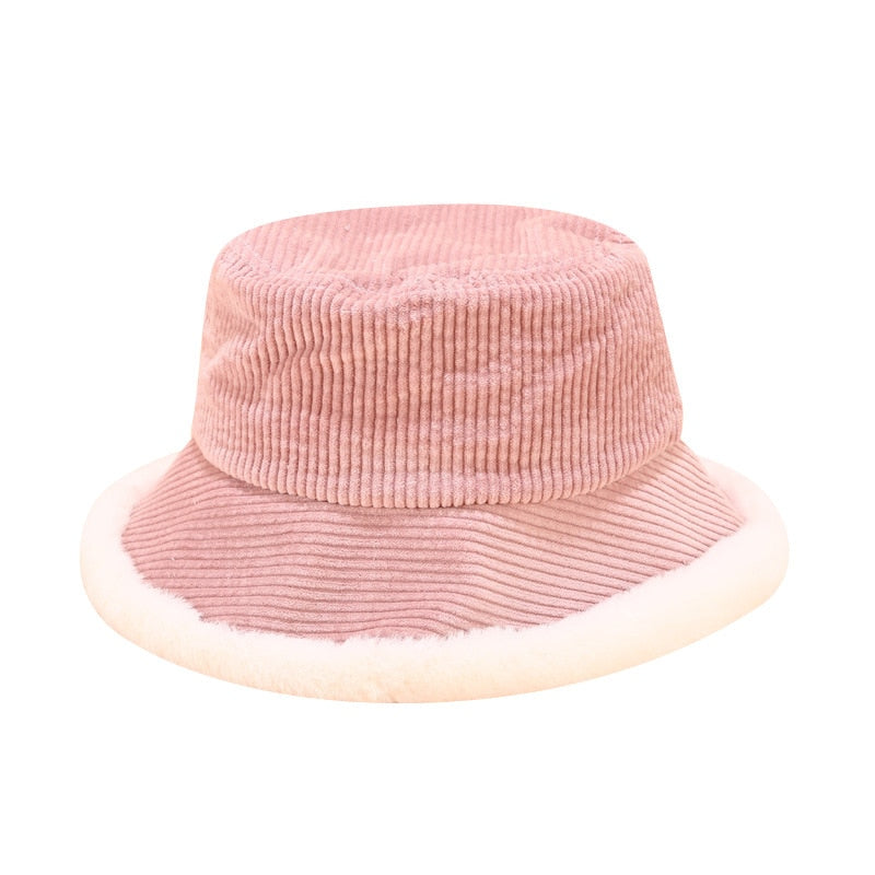 Corduroy Fur Rimmed Bucket Hat