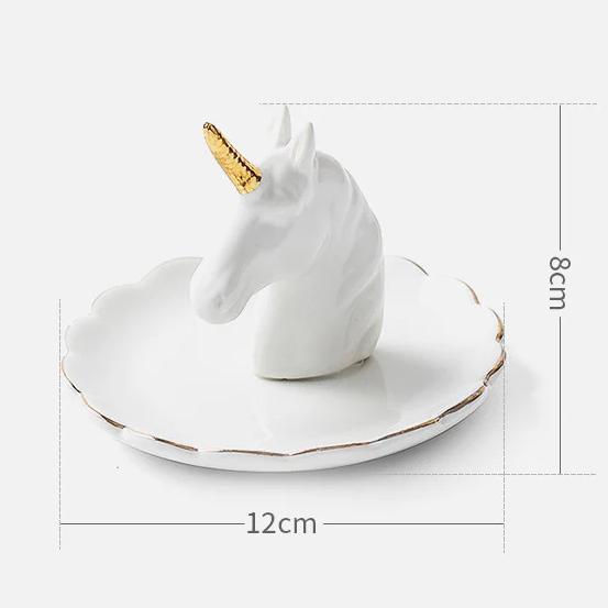 Decorative Ceramic Jewelry Holders Flower Plate+White Unicorn (Plate 11.5cm)