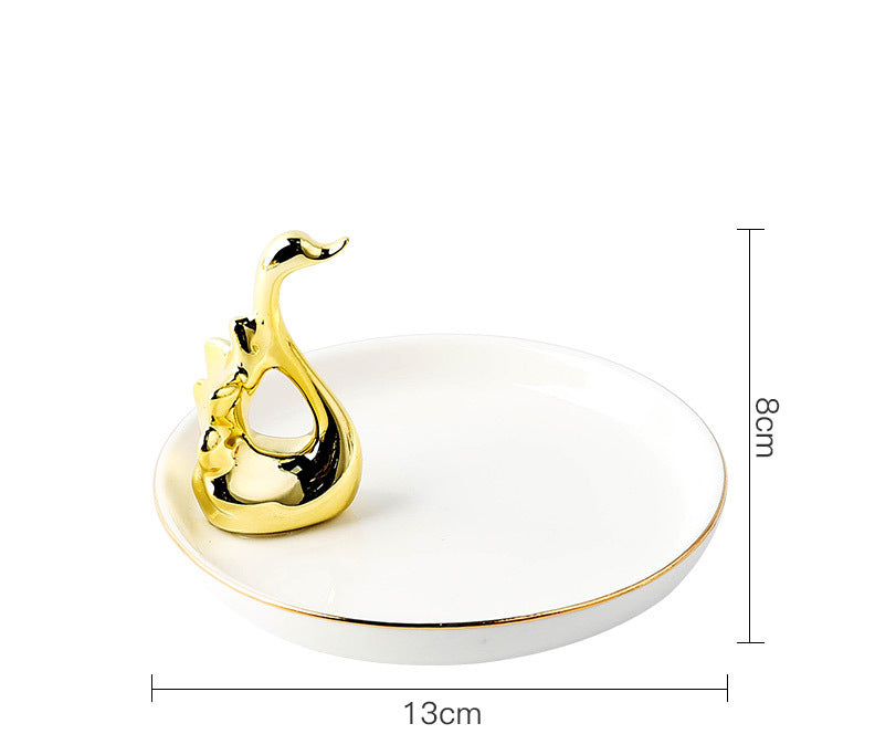 Decorative Ceramic Jewelry Holders White Plate Side Swan (Plate 13cm)
