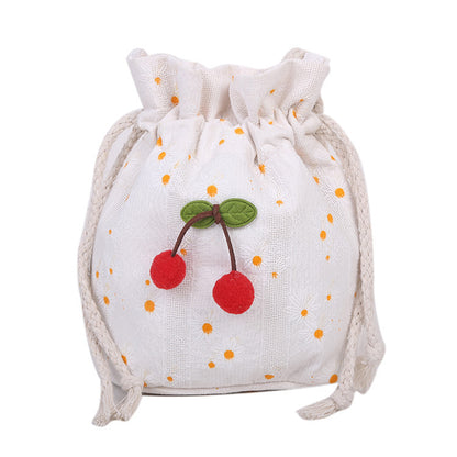 Cherry Sunflowers Cottage Style Drawstring Purse