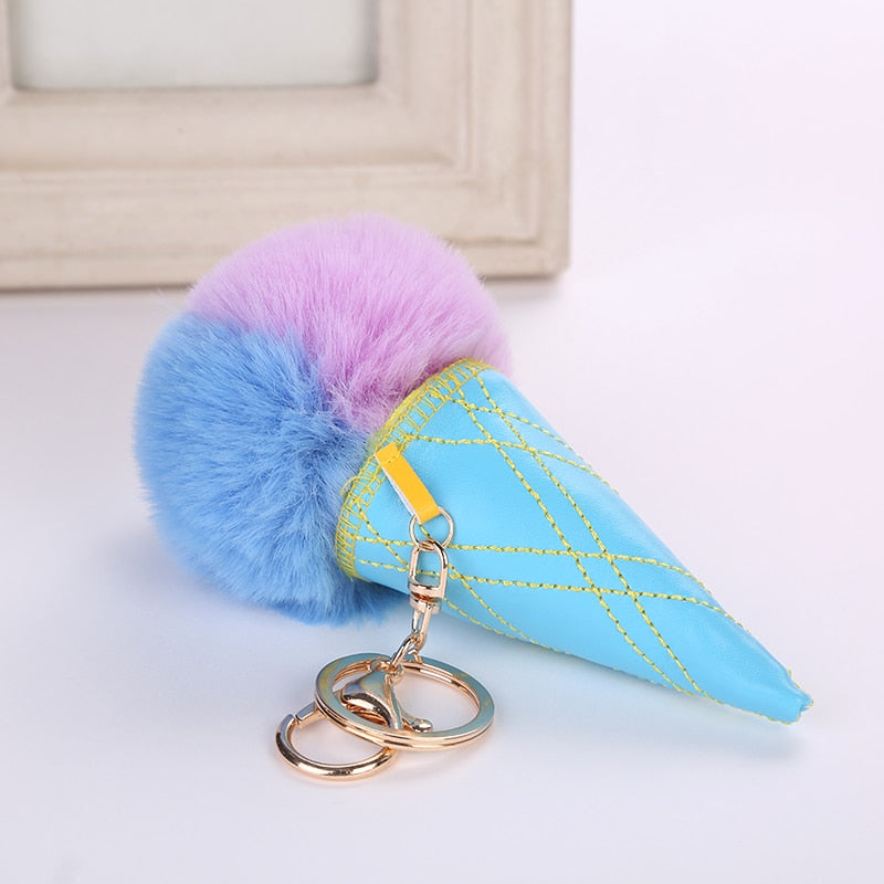 Ice Cream Cone Pom Keychain