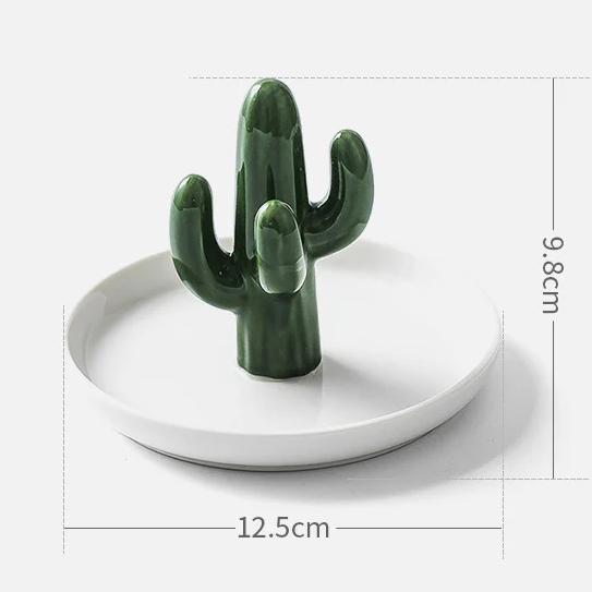 Decorative Ceramic Jewelry Holders White plate+green cactus (plate 13cm)