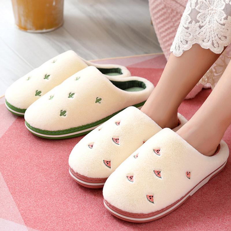 Embroidered Fruit Plush Indoor House Slippers