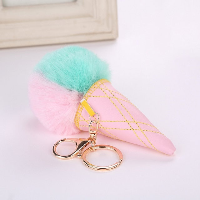 Ice Cream Cone Pom Keychain