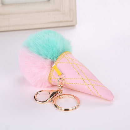 Ice Cream Cone Pom Keychain