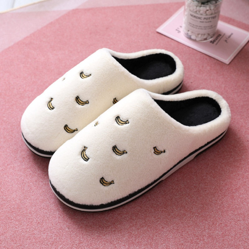 Embroidered Fruit Plush Indoor House Slippers