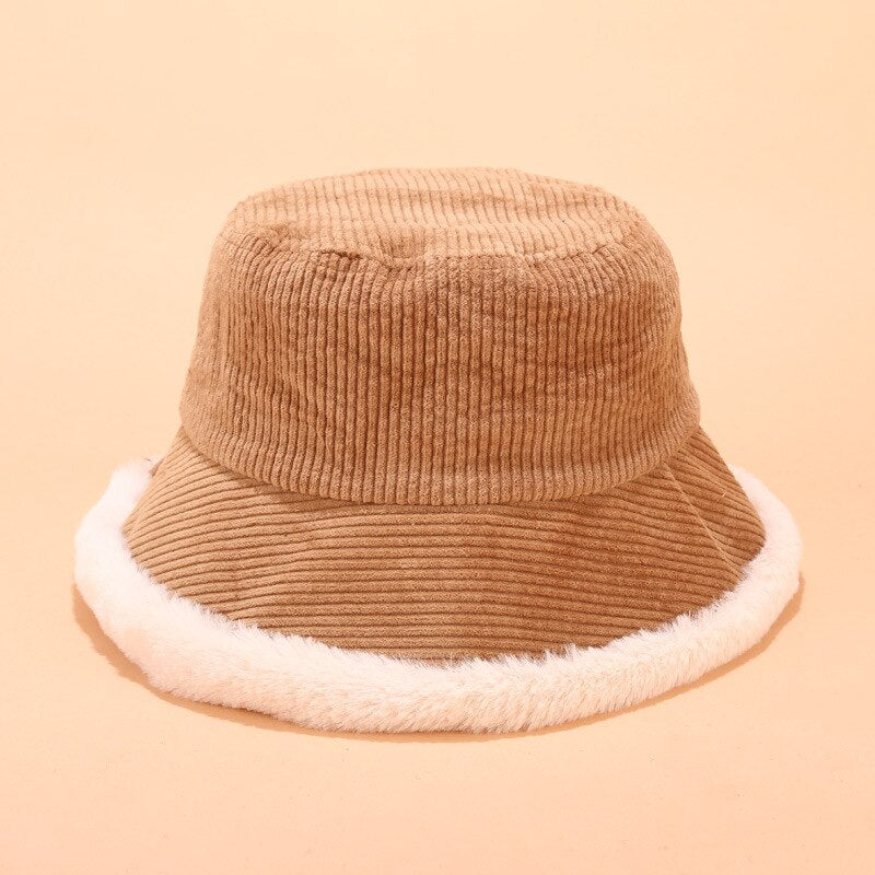 Corduroy Fur Rimmed Bucket Hat