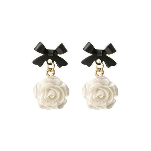 pearly rose bow couture earrings