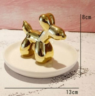 Decorative Ceramic Jewelry Holders White Plate+Balloon Dog (Plate 13cm)