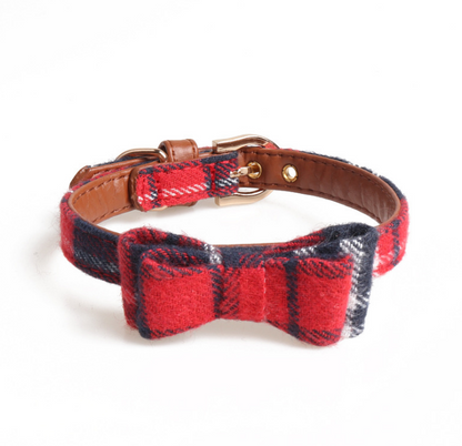 Couture Red Tartan Dog Collar, Bowtie, & Scarf Red Collar