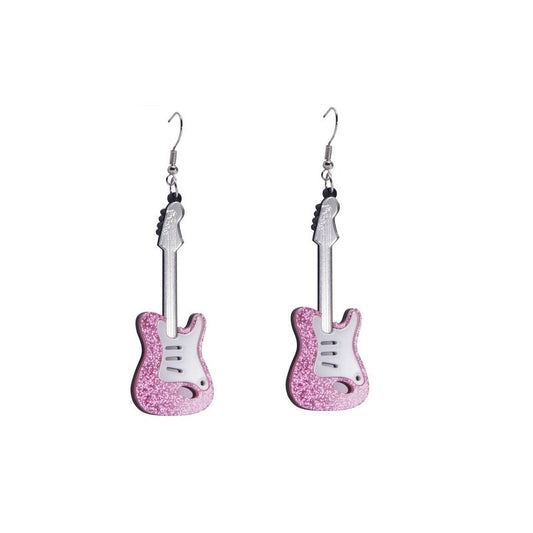 Glitter Acrylic Guitar Earrings