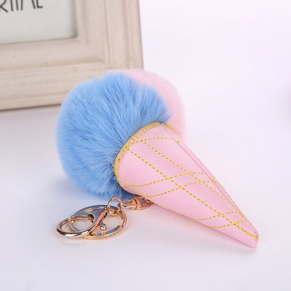 Ice Cream Cone Pom Keychain