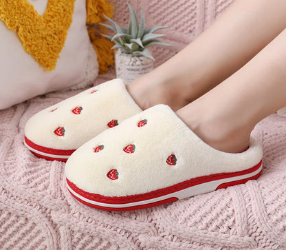 Embroidered Fruit Plush Indoor House Slippers