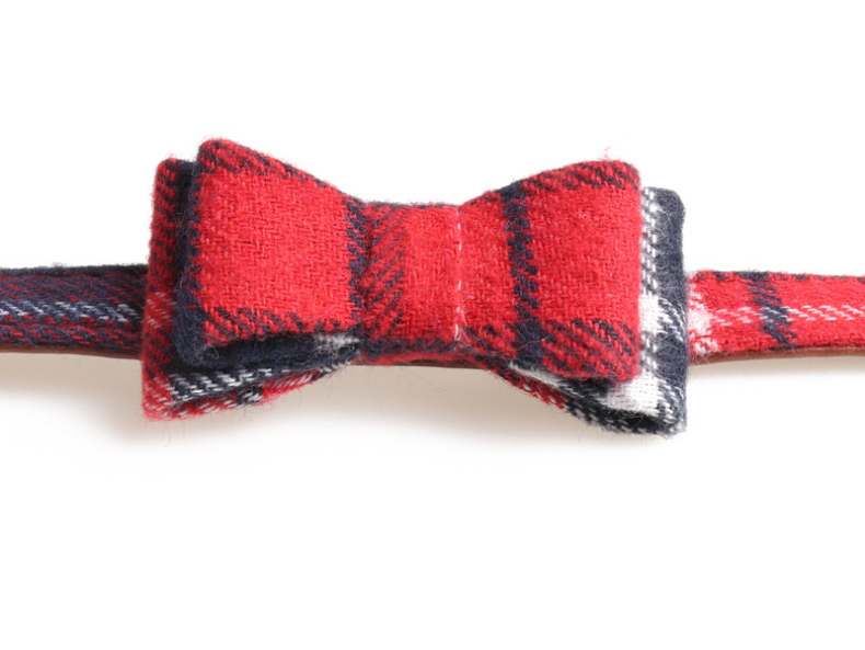 Couture Red Tartan Dog Collar, Bowtie, & Scarf