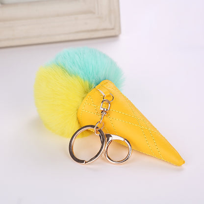 Ice Cream Cone Pom Keychain