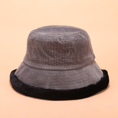 Corduroy Fur Rimmed Bucket Hat