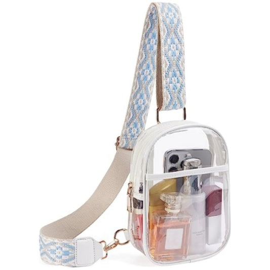 Clear Handbag with Woven Strap White