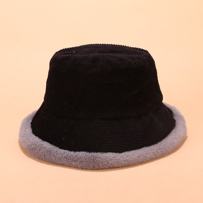 Corduroy Fur Rimmed Bucket Hat