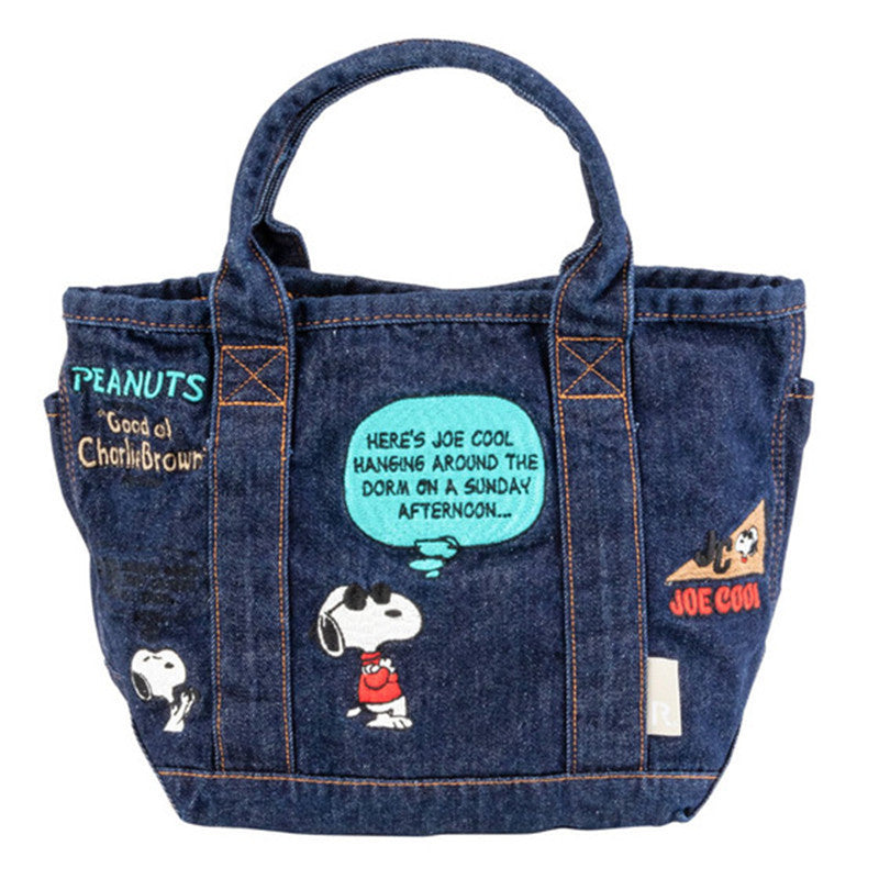 Embroidered Snoopy Denim Canvas Handbag Dark Blue