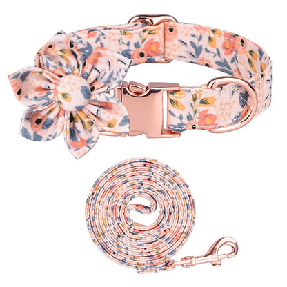 Peachy Floral Pet Collar Bowtie Leash Set Petal set