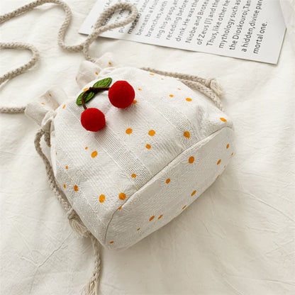 Cherry Sunflowers Cottage Style Drawstring Purse