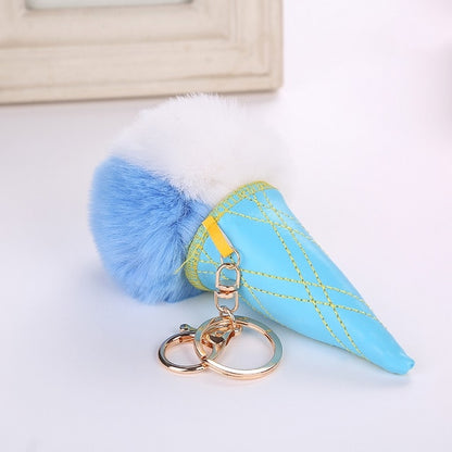 Ice Cream Cone Pom Keychain