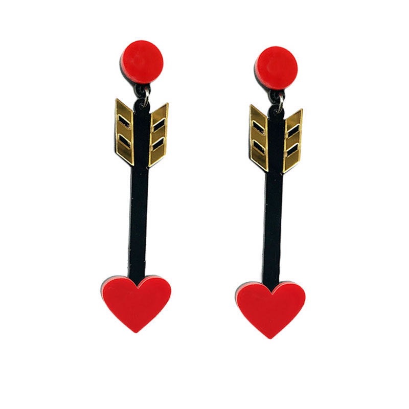Heart Arrow Acrylic Earrings Red