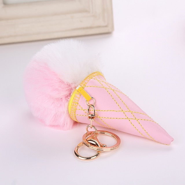 Ice Cream Cone Pom Keychain