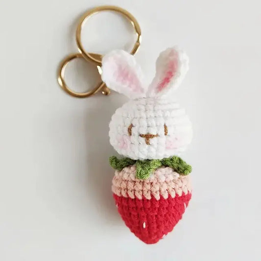 Crochet Strawberry Rabbit Keychain