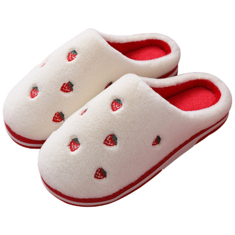 Embroidered Fruit Plush Indoor House Slippers