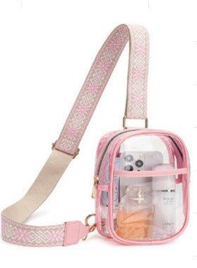 Clear Handbag with Woven Strap Pink