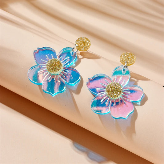 Holographic Acrylic Flower Earrings