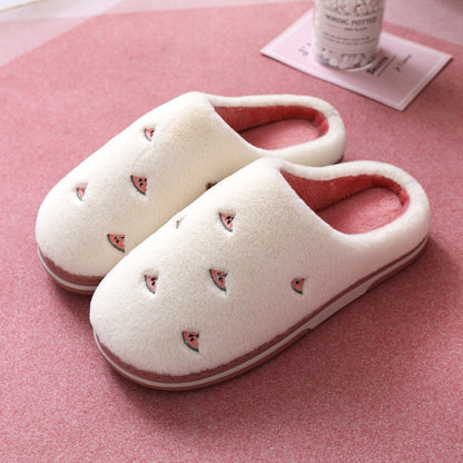 Embroidered Fruit Plush Indoor House Slippers