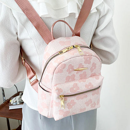 Floral Print Vegan Leather Mini Backpack Purse