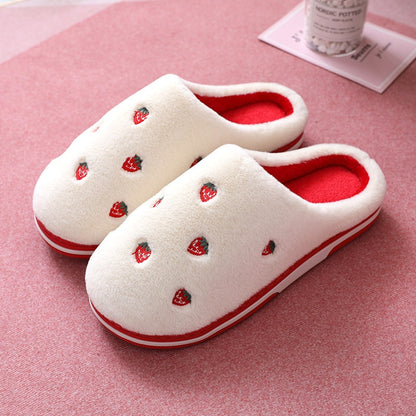 Embroidered Fruit Plush Indoor House Slippers