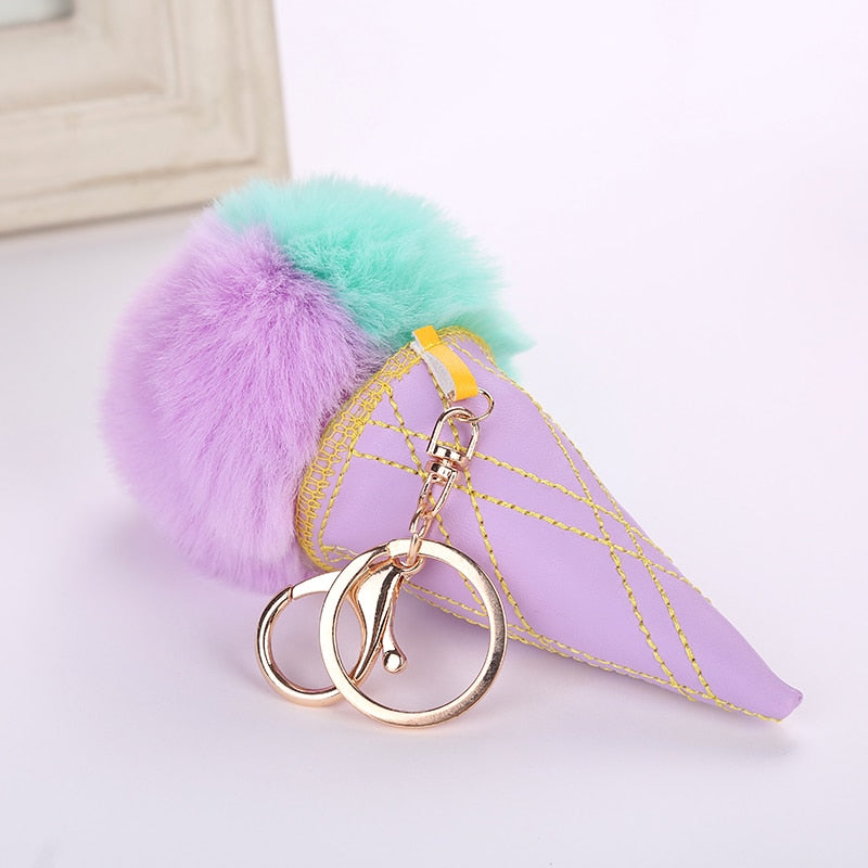 Ice Cream Cone Pom Keychain