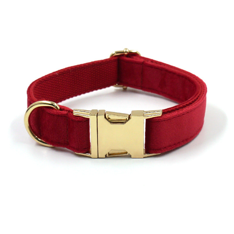 Red Velour Dog Leash and Collar Set Collar