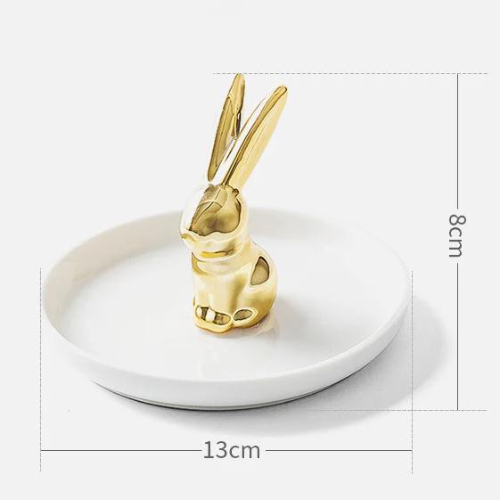 Decorative Ceramic Jewelry Holders White plate+Golden Rabbit (plate 13cm)