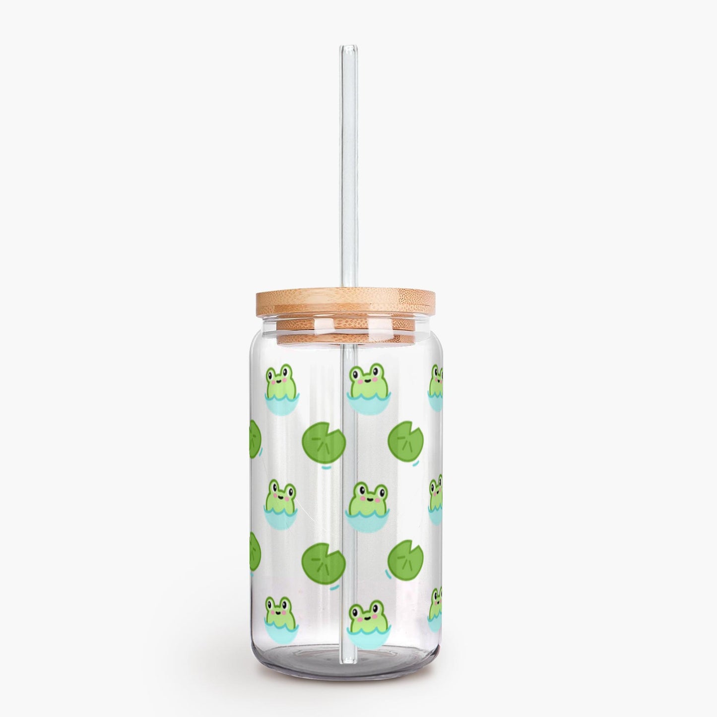 Frog Friends Soda Can Glass with Reusable Straw and Lid