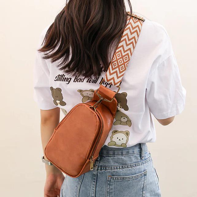 Vegan Leather Boho Chest Bag with Woven Strap