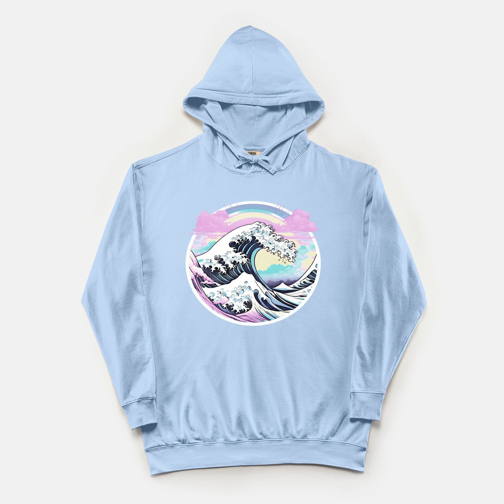 Pastel Great Wave Comfort Colors Lightweight Hooded Sweatshirt Hydrangea